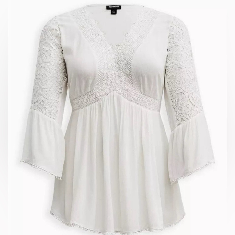 Torrid White Lace Detail Blouse